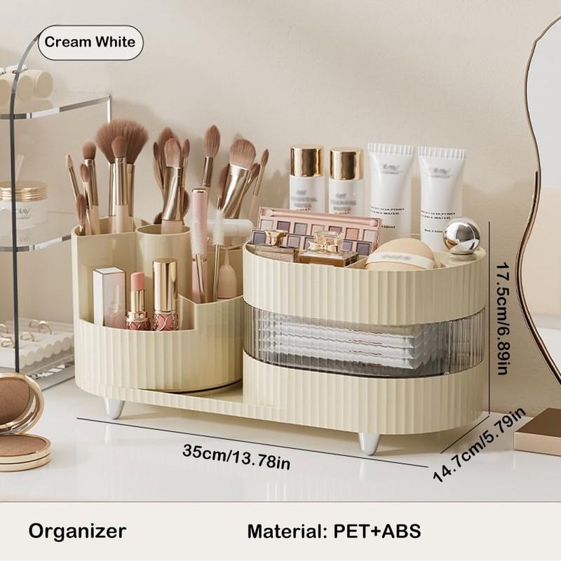 NUODWELL Makeup Organiser, Cosmetics Storage Box with 360°Rotating Makeup Brush