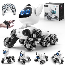 4DRC Y9 Remote Control Robot Dog Toy, 2.4Ghz 8 Wheels RC Stunt Dog Car with LED Light & Music, Interactive and Gesture Sensing Pet Toys Birthday Gifts for 3+ Year Old Kids Boys Girls