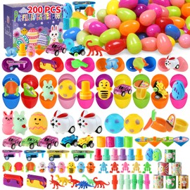KING DOO 200 pcs Prefilled Easter Eggs with Assorted Mini Toys Inside Easter Basket Stuffers Party Favors & Egg Fillers for Kids Toddlers Boys Girls Easter Egg Hunt Supplies Ideas