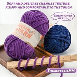 12 Pack Multicolor Super Soft Chunky Chenille Yarn for Crocheting， Fluffy Velvet Baby Yarn for Knitting Blanket， (1200g/1050yds) Bulky Fuzzy Crochet Yarns Set C