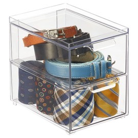 mDesign Storage Box with Drawer - Sturdy Plastic Drawer Box for Shoe Storage - Stacking Box for Shoes, Accessories and More - Clear