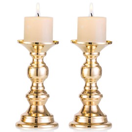 Nuptio - Portavelas de pilar, portavelas de metal para centros de mesa de boda, soporte de velas, ideal para bodas, eventos especiales, fiestas, sala de estar (2 piezas, dorado)