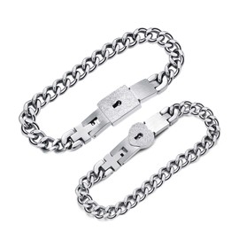 MYNENEY Lock Bracelet and Key Necklace Set Couples Jewelry for Men and Women Romantic Gift for Valentines Day, Birthday, Christmas, Wedding, Anniversary (couple bracelet-silver)