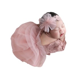 Newborn Photography Outfits Girl, Baby Girl Photoshoot Props, Lace Romper with Headband for 0-3 Months Newborn (Pink)
