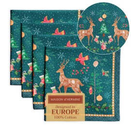 Maison d' Hermine Fabric Napkins, Set of 4, 100% Cotton, Reusable Fabric Napkins, Christmas, Autumn and Everyday Use, Washable for Dining Table or Wedding (Hygge Christmas, 45 x 45 cm)
