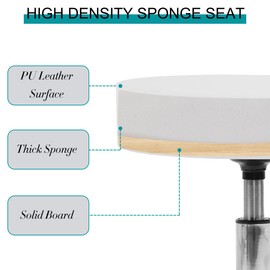 LSSBOUGHT Round Rolling Stool with Wheels Salon Stool PU Leather Height Adjustable Roller Chair for Spa Tattoo Dentist Clinic (white, 1 pcs)