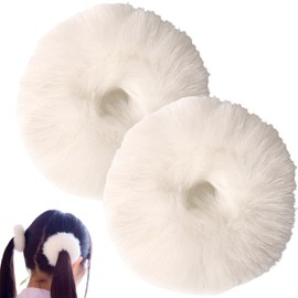 Hair Scrunchy, Set of 2, White Fur Hair Elastics, Selectable Gentle on Hair, High Elastic, Stylish, Adult, Women, Hair Accessories, Mother's Day Gift