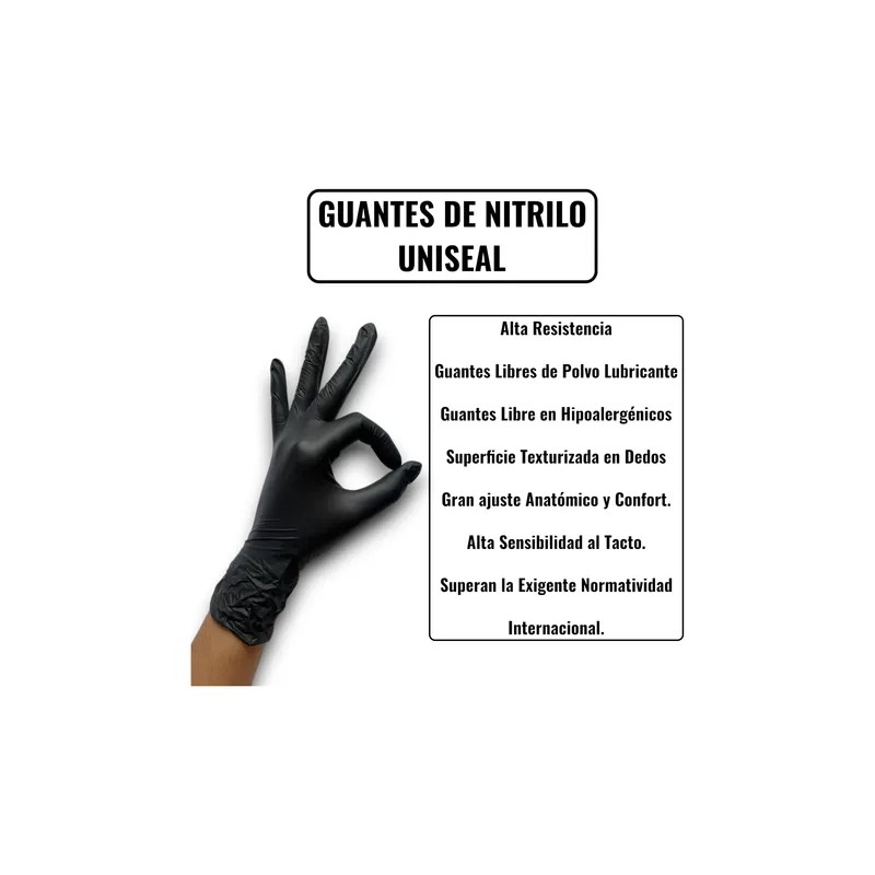 Guantes Nitrilo Uniseal Negro 000 Pzs Multiusos Resistente