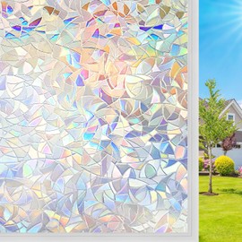 DUOFIRE Window Films for Privacy Rainbow Window Film, Stained Glass Window Film Decorative Decals, Static Cling Removable UV Blocking Window Cling for Home Office, 11.8 x 78.7 Inches (30 x 200cm)