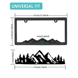 NJNYLLC Mountain License Plate Frames - Plastic Car Tag Holders with Raised Mountain Design, Black on Black, 2 Pack 2 Hole with Screws & Caps, Mountain Vinyl Sticker Included
