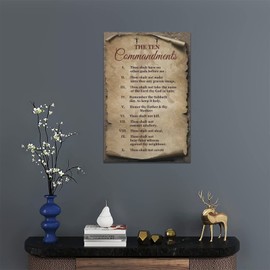 The Ten Commandments Wall Art 10 Commandments Bible Verse Christian Scripture Pictures Wall Decor Religion Canvas Painting Prints Artwork Framed for Church Living Room Bedroom Office 16"x24"