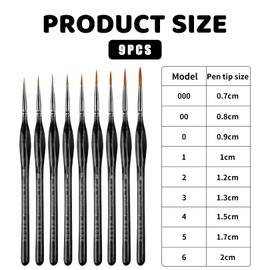 9 Pcs Fine Detail Paint Brush Set,Miniature Paint Brushes,for Fine Detailing Art Painting - Acrylic,Watercolor,Oil Miniatures Models,Airplane Kits,Nail,40K,Craft,Line Drawing