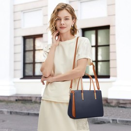 DORRISO Women's Handbags 4-Piece Set Anti-Thief Handbag Shoulder Bag Clutch Bag Card Holder Elegant Travel Shoulder Bag for Office Appointment Holiday Shopping PU Leather, blue