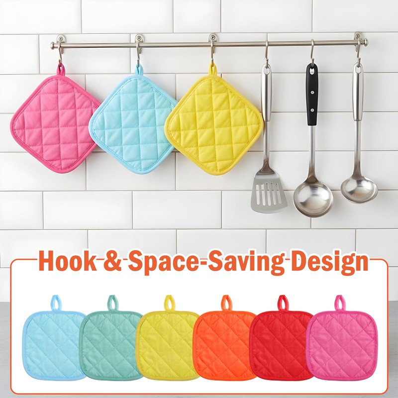 24 Pcs Pot Holders for Kitchen, Heat Resistant Quilted Hot