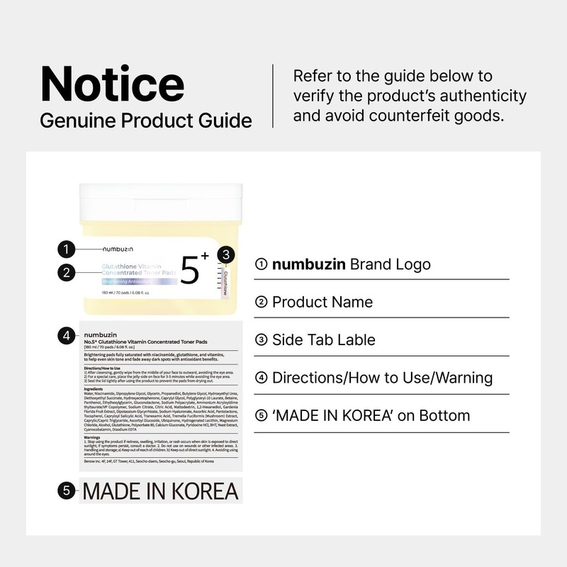 Numbuzin Vitamin Concentrate No. 5 Pads – Brightening Toner Pads