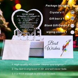 Mothers Day Gifts for Mom - Heart-Shaped Crystal with "To My Mom" Engraved, Happy Mothers Day - Gift for Mom from Daughter Son - Anniversary Christmas Presents for Mama