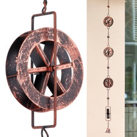 AINISIS 5.7 FT Water Wheel Rain Chains for Outside Bronze Rain Chain for Gutters Garden Decorative Rain Catche Chain Downspout