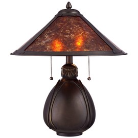 Robert Louis Tiffany Nell Art Deco Tiffany Style Small Accent Table Lamp 19" High Bronze Brown Antique Pottery Ceramic Natural Mica Shade Decor for Bedroom House Bedside Nightstand Home Office