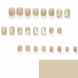 French Press on Nails Medium Square Shape Fake Nails with Butterfly Designs White French Tip Nails Glossy Rhinestone Acrylic Full Cover Stick on Nails for Women Elegant Glue on Nails False Nails 24PCS