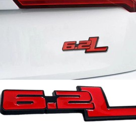YUGEYE 2X 6.2L Emblems Engine Name 3D Metal Badge Aluminum Adhesive Sticker Decal Replacement for 150 250 350 (Red Black)