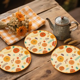 HFBOBP 50 Pack Fall Pumpkin Paper Plates, 7inch Thanksgiving Dessert Plates Autumn Leaves Party Supplies Disposable Tableware Set for Harvest Friendsgiving Birthday Baby Showers Wedding Decorations