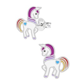 Unicorn Gifts for Girls by Love Your City Earrings, Stud Earrings, Animal Jewellery for Children, Children's Jewellery Made of 925 Sterling Silver with Colourful Enamel, Sterling Silver
