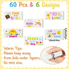 Haooryx Christian Inspirational Mini Eraser for Kids Bulk - 60Pcs Rectangle Bible Religious Pencil Erasers 3D Desk Puzzle Erasers Pet for Sunday School Student Homework Reward Birthday Gift Fillers
