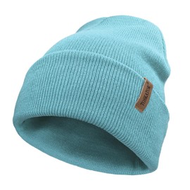 TOSKATOK Unisex Ladies Soft Feel Turn up or Slouch Knit Beanie Hat Warm Winter Woolly Hat-ICE Blue