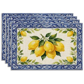Mediterranean Lemon Placemats Set of 4, Indoor Outdoor Home Table Decor