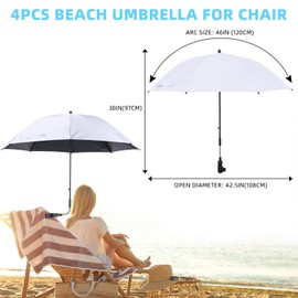 Hosuly 4 Pcs 46" Chair Umbrella with Universal Adjustable Clamp Sun Protection Beach Chair Umbrella Portable Outdoor Umbrella for Camping Chair Patio Golf Carts, Not Include Chair(Silver Gray)