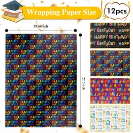 Birthday Wrapping Paper 12 Sheets Birthday Wrapping Paper 28x20in Folded Flat Gift Wrapping Paper 4 Style Foil Wrapping Paper Gift Wrapping Paper Funny Wrapping Paper Gift Wrapping Supplies