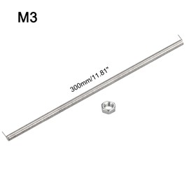 TA-VIGOR 6Pcs M3 x 300mm Fully Threaded Rod, 304 Stainless Steel Studding Rod Bar, Right Hand Threads Rods with 6Pcs Hex Nuts for Anchor Bolts, Clamps, Hangers and U-Bolts