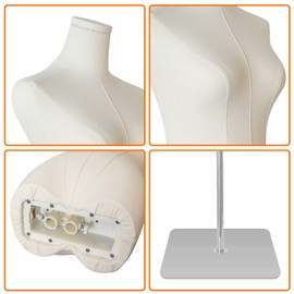 SHAREWIN Dress Form Mannequin for Sewing Female Black Linen Fabric Manikin Torso with Detachable Adjustable Height 50”-70” High stability Metal Stand Slim Body Size 2 (Beige Linen Fabric-Silvery base)