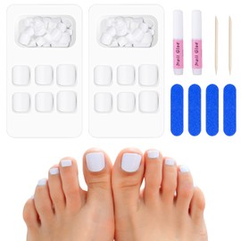 Kiiwah Pack of 48 Artificial Toenails for Sticking, Full Cover Acrylic Matt Square False Toenails Tips with Glue and Nail Files for Women Nail Art DIY (White)