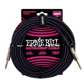 Ernie Ball - Cable de inserción recto trenzado de 25 pies, morado y negro, P06397