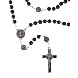 IntercessionTM 聖ベネディクト ロザリオ - ステンレス鋼製チェーン ウッドビーズ付き - ブラジル製