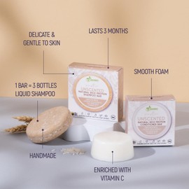 Solid Rice Protein Water Shampoo & Conditioner Hair Soap – Shampoo and Conditioner Bars For Hair With All Natural Plant Based Essential Oils And Zero Waste Packaging (Unscented)