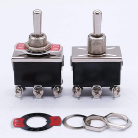 mxuteuk 3pcs Momentary Toggle Switch DPDT (ON)/OFF/(ON) Heavy Duty Rocker Switch 16A 250V 20A 125V 6 Terminal 3 Position + 5pcs Metal Knob Cover Cap Waterproof Ten-223-5MZ