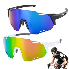 WuGU Pack of 2 Sports Sunglasses, Polarised Cycling Glasses, Sports Sunglasses, Men Women, UV400 Protection, Cycling Glasses for Outdoor Activities such as Cycling, Fishing