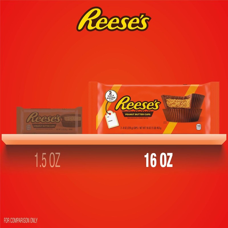 REESE'S Milk Chocolate Half-Pound Peanut Butter Cups, Candy Pack, 16