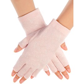 Maxdot 1 Pair Women Sunblock Fingerless Gloves Summer Driving Gloves Non Slip UV Protection Gloves for Outdoor (Pink)