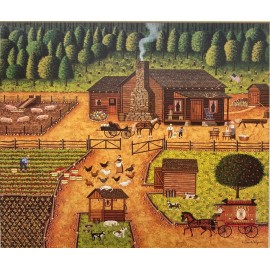 Charles Wysocki "Pioneers with Log Cabin Farm" New CUSTOM FRAMED Art Americana