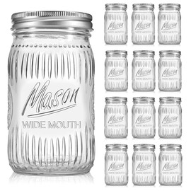 Jeitae 12 Pack 32 oz Wide Mouth Mason Jars - Heavy Duty Glass Storage Jars with Airtight & Leak Proof Lids for Pickling, Canning, Food Storage, Flour, Sugar, Pasta, Oats & DIY Projects (12pack 32oz)