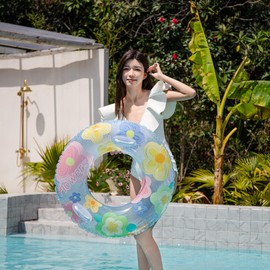 Float Ring O Type for Children, Adults, Float, Parent-child Float, Cute Floral Pattern, Multi-functional Float, Includes Handle, Large Size, Strong Buoyancy, Heat Prevention, Leak-Resistant, Stable,