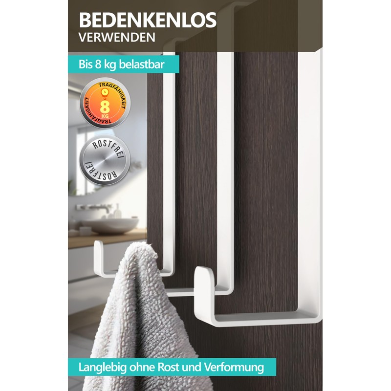 4smile Door Hooks for Hanging, Set of 6 - White