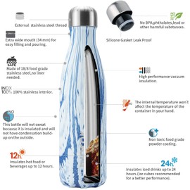 BJPKPK 17 oz Stainless Steel Insulated Water Bottles Reusable Sports Water Bottle for Travel,Wood Denim Graphics