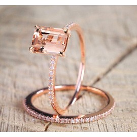 Sdouefos 2Pcs 18K Rose Gold Plated Anniversary Cubic Zirconia Topaz Rings Wedding Bands Engagement Bridal Rings Set for Women (L1/2)