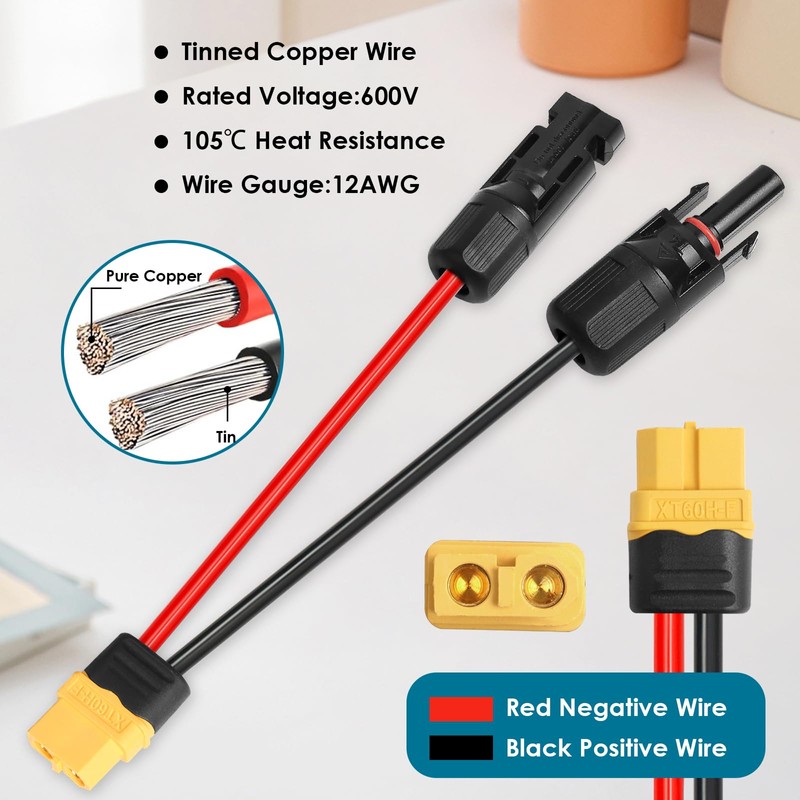 MOOKEERF Solar to XT60 Charge Extension Cable 75FT 12AWG XT60