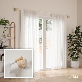 Umbra Bellwood - Barra de cortina para cortinas de ventana, longitud ajustable, juego incluye remates y accesorios de montaje, color blanco natural
