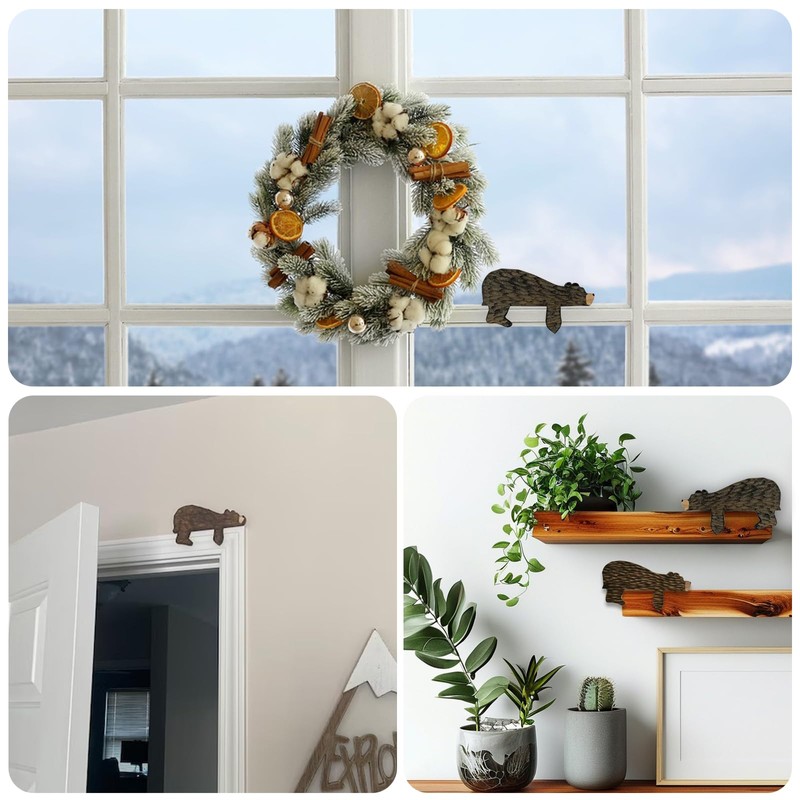 Wooden Door Topper (Left Side) - Cute Bear Shape, Rustic